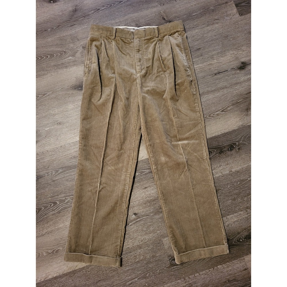 Cutter & Buck Tan Pleated Cuffed Corduroy Pants Sz 38x32